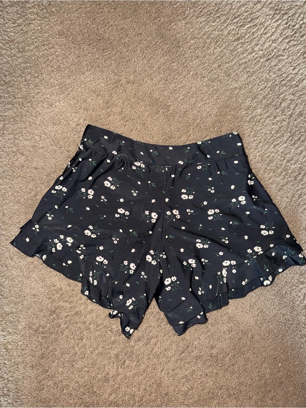 Geode Swim Black Floral Ruffle Hem Women's Swim Shorts
